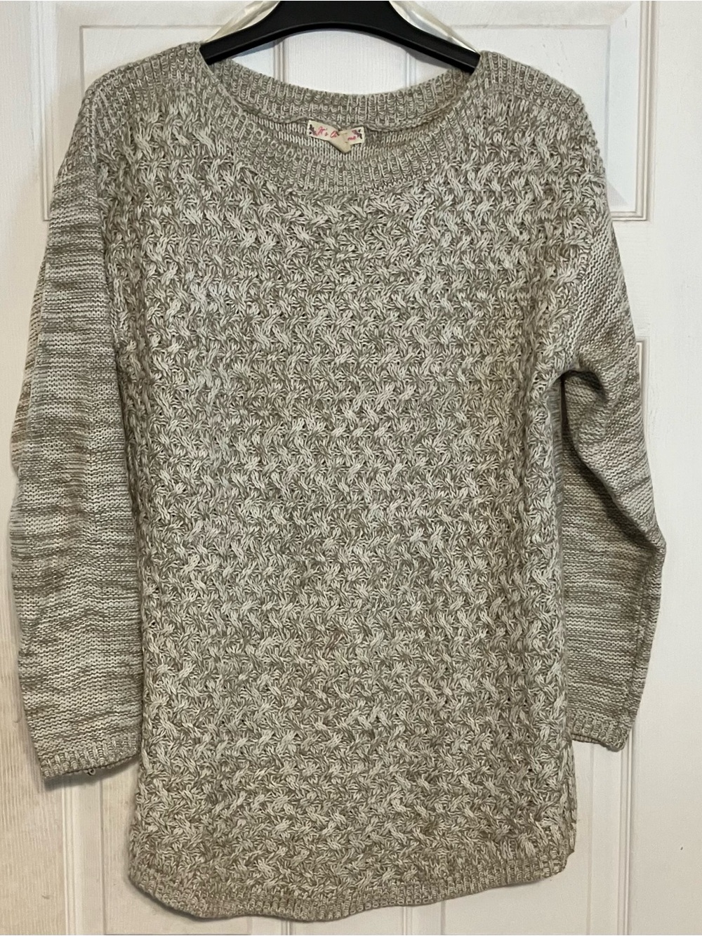 It's Our Time Chunky Textured Cable Knit Sweater Taupe Cream Size L